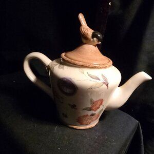 Vintage Cracker Barrel Ceramic Bird Lid Teapot With Floral Design